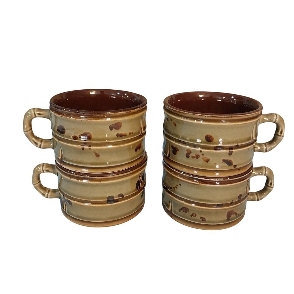 Vintage Fred Roberts Bamboo Design Large Coffee Mugs